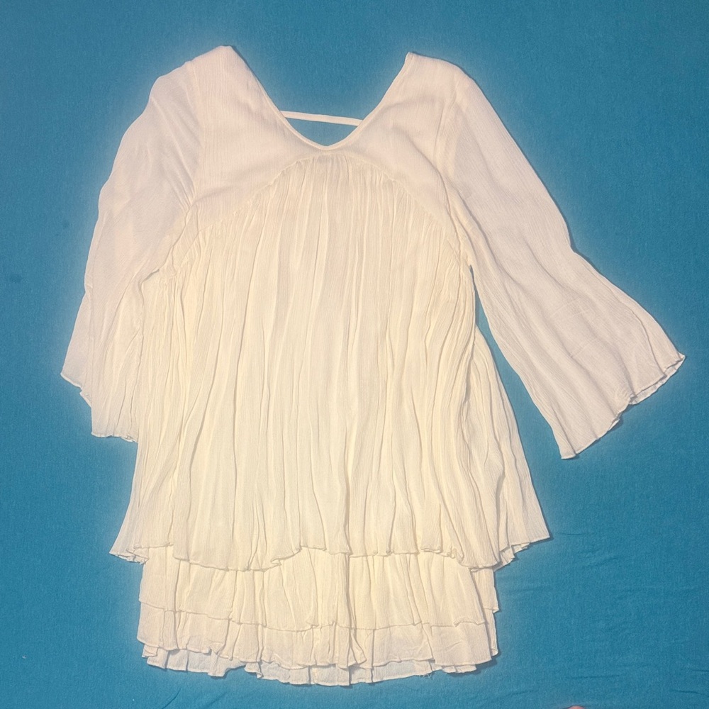 Sundance cream Pleated Layered V-Neck Women's Tunic large